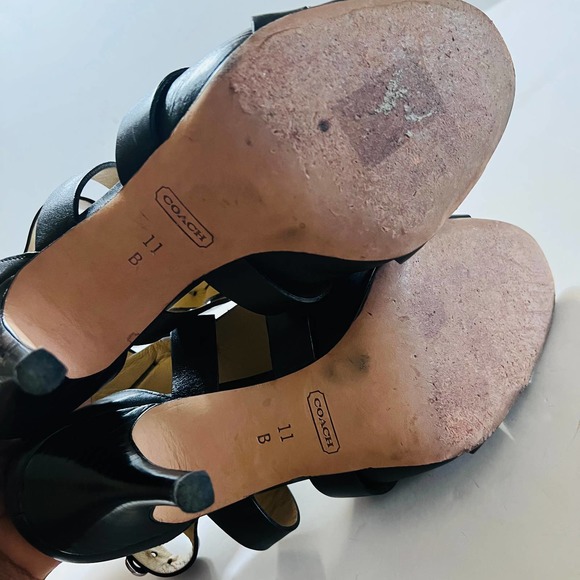 Coach Mila Leather Ankle Strap Heel Sandals Size 11 Black - Picture 5 of 8